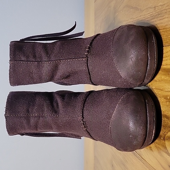 Toms 8.5 dark brown canvas & wool wedge heeled bootie - Picture 2 of 9